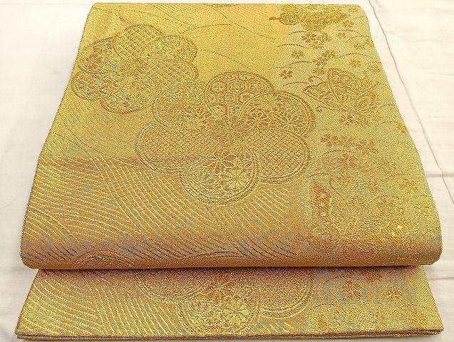 平和屋着物●佐賀錦 六通柄袋帯 流水花蝶文 金糸 逸品 BAAK2673ea