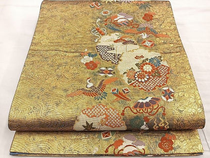 平和屋着物●六通柄袋帯 唐織 献上秀宝文 金糸 逸品 BAAK2669ea