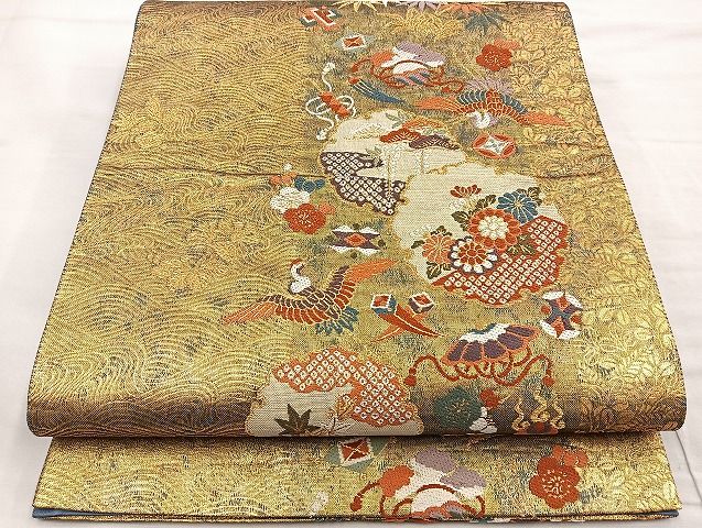 平和屋着物●六通柄袋帯 唐織 献上秀宝文 金糸 逸品 BAAK2669ea