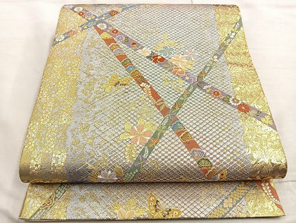 平和屋着物●六通柄袋帯 唐織 彩美文様 金糸 逸品 BAAK6631ea