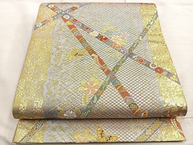 平和屋着物●六通柄袋帯 唐織 彩美文様 金糸 逸品 BAAK6631ea