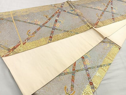 平和屋着物●六通柄袋帯 唐織 彩美文様 金糸 逸品 BAAK6631ea