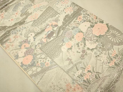 平和屋着物◎六通柄袋帯 王朝秀花文 九百プラチナ箔 逸品 CAAH5689qe