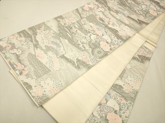 平和屋着物◎六通柄袋帯 王朝秀花文 九百プラチナ箔 逸品 CAAH5689qe