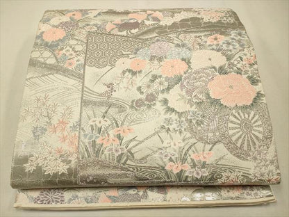 平和屋着物◎六通柄袋帯 王朝秀花文 九百プラチナ箔 逸品 CAAH5689qe