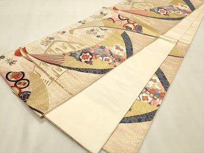 平和屋着物◎六通柄袋帯 唐織 観世水扇面文 金糸 逸品 CAAH5693qe