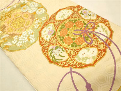 平和屋着物◎六通柄袋帯 鏡裏草花文 金糸 逸品 CAAI9608qe