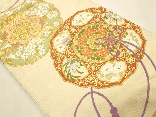 平和屋着物◎六通柄袋帯 鏡裏草花文 金糸 逸品 CAAI9608qe