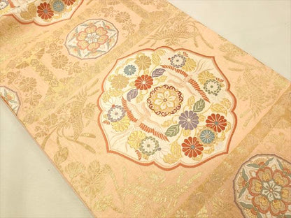 平和屋着物◎六通柄袋帯 向かい鳥花唐草文 金糸 逸品 CAAI9628qe
