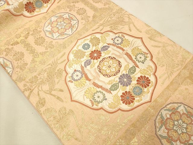 平和屋着物◎六通柄袋帯 向かい鳥花唐草文 金糸 逸品 CAAI9628qe