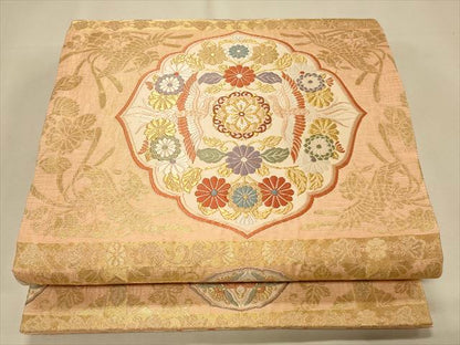 平和屋着物◎六通柄袋帯 向かい鳥花唐草文 金糸 逸品 CAAI9628qe