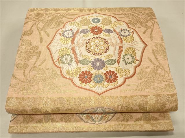 平和屋着物◎六通柄袋帯 向かい鳥花唐草文 金糸 逸品 CAAI9628qe