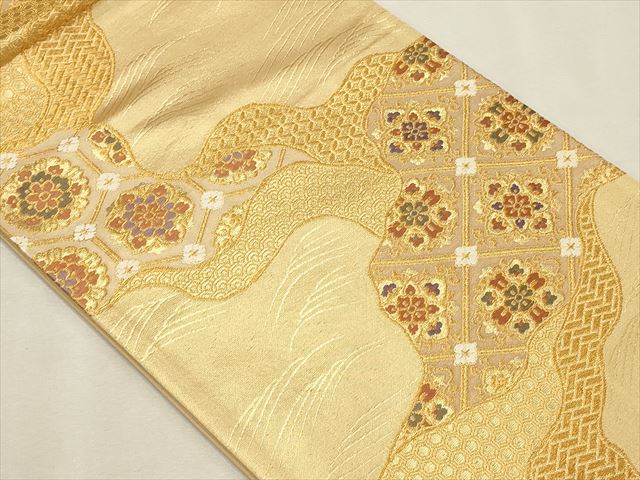 平和屋着物◎六通柄袋帯 流水天井花文 金糸 逸品 CAAI9630qe