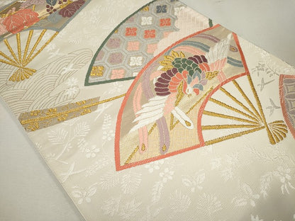 平和屋着物◎六通柄袋帯 扇面鳳凰吉祥花文 金糸 逸品 CAAG6657ou