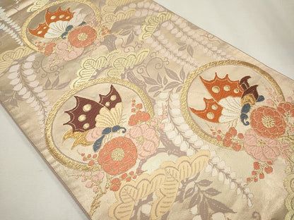 平和屋着物◎六通柄袋帯 花蝶丸文 金糸 逸品 CAAG6686ou