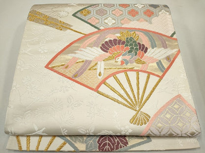 平和屋着物◎六通柄袋帯 扇面鳳凰吉祥花文 金糸 逸品 CAAG6657ou