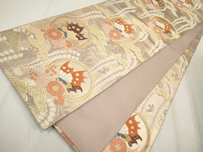 平和屋着物◎六通柄袋帯 花蝶丸文 金糸 逸品 CAAG6686ou