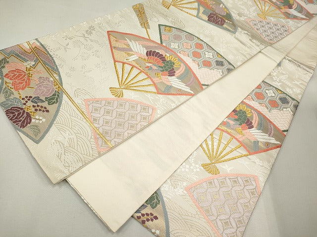 平和屋着物◎六通柄袋帯 扇面鳳凰吉祥花文 金糸 逸品 CAAG6657ou