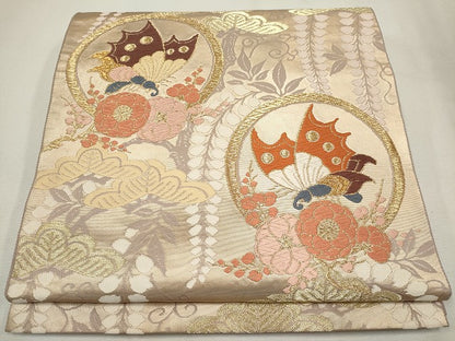 平和屋着物◎六通柄袋帯 花蝶丸文 金糸 逸品 CAAG6686ou