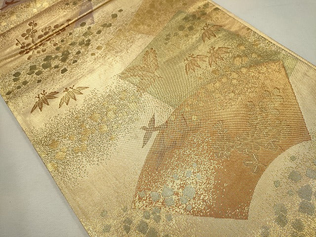 平和屋着物◎六通柄袋帯 地紙飛鳥葉文 金糸 逸品 CAAG6724ou