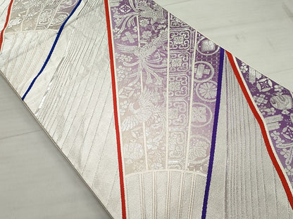 平和屋着物◎六通柄袋帯 檜扇鳳凰花文 銀糸 逸品 CAAG6740ou