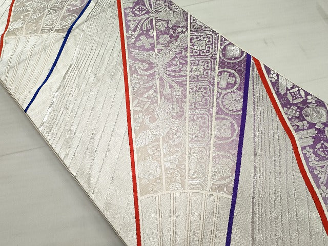 平和屋着物◎六通柄袋帯 檜扇鳳凰花文 銀糸 逸品 CAAG6740ou