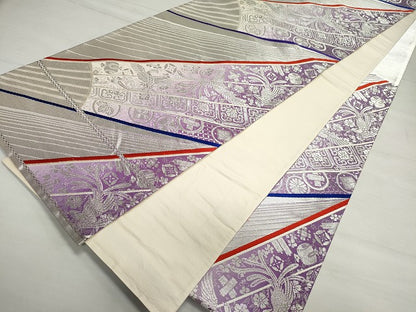 平和屋着物◎六通柄袋帯 檜扇鳳凰花文 銀糸 逸品 CAAG6740ou