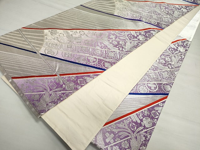 平和屋着物◎六通柄袋帯 檜扇鳳凰花文 銀糸 逸品 CAAG6740ou