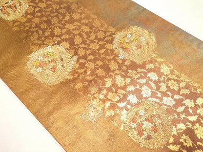 平和屋着物◎六通柄袋帯 草花丸文 金糸 引箔 逸品 CAAG6720ou