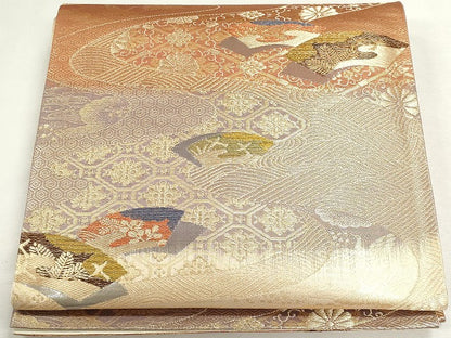 平和屋着物◎六通柄袋帯 流水地紙花鳥文 金銀糸 逸品 CAAI6002ou