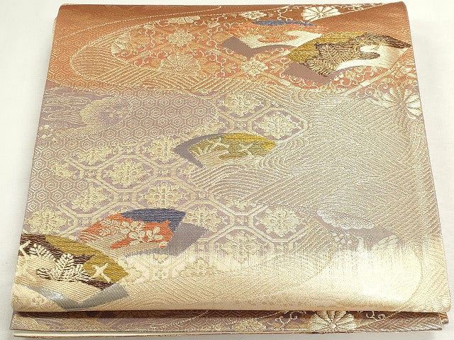 平和屋着物◎六通柄袋帯 流水地紙花鳥文 金銀糸 逸品 CAAI6002ou