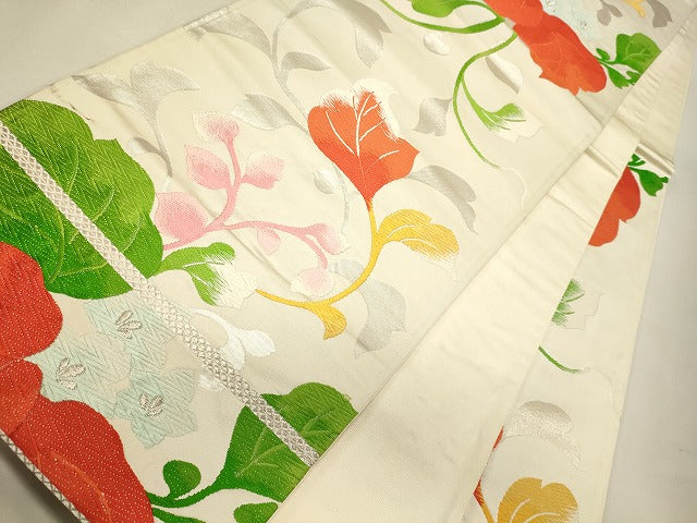 平和屋着物◎六通柄袋帯 枝花文 銀糸 逸品 CAAJ9603oy