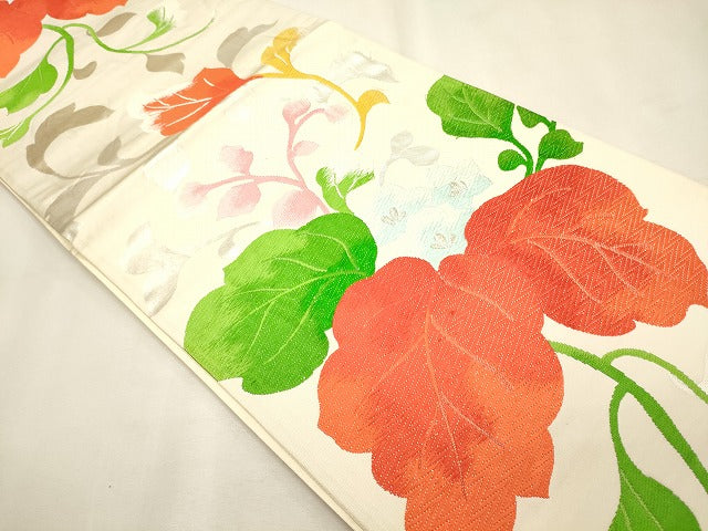 平和屋着物◎六通柄袋帯 枝花文 銀糸 逸品 CAAJ9603oy