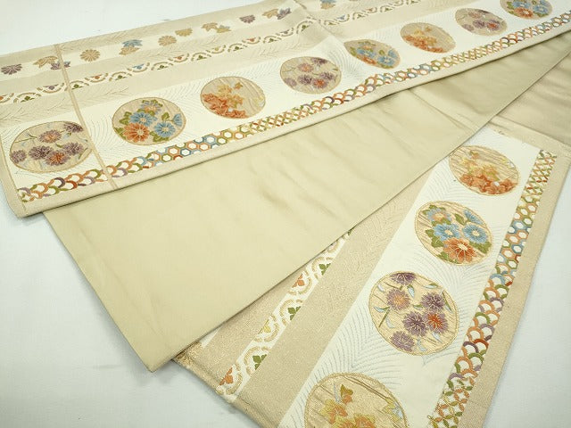 平和屋着物◎六通柄袋帯　草花丸文　金糸　逸品　CAAI3680ku