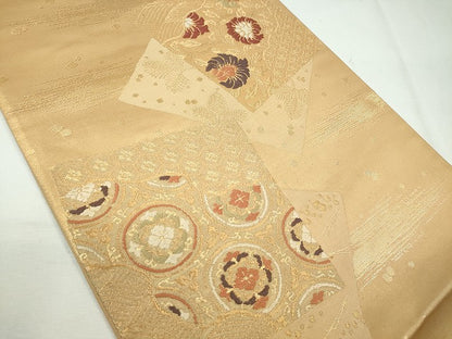 平和屋着物◎六通柄袋帯 色紙重ね花唐草文 金糸 逸品 CAAI3677ku