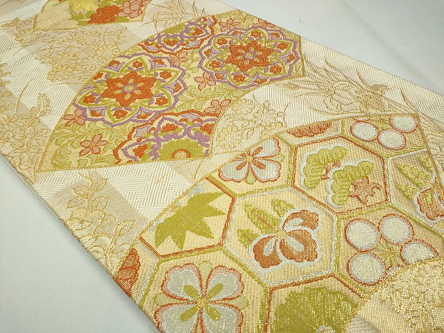 平和屋着物◎佐賀錦 六通柄袋帯 地紙草花文 金糸 逸品 CAAI3679ku