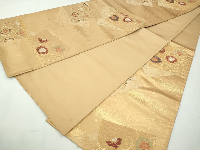 平和屋着物◎六通柄袋帯 色紙重ね花唐草文 金糸 逸品 CAAI3677ku