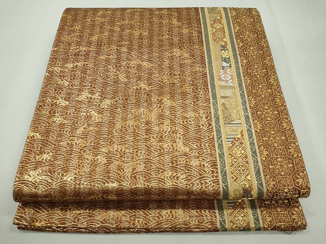 平和屋着物◎六通柄袋帯 流水吉祥花文 金糸 逸品 CAAI3687ku