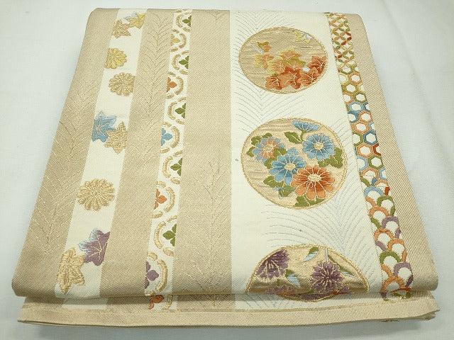 平和屋着物◎六通柄袋帯　草花丸文　金糸　逸品　CAAI3680ku
