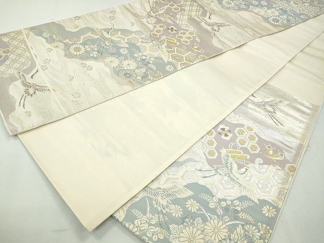 平和屋着物◎六通柄袋帯 流水飛鶴吉祥文 金銀糸 逸品 CAAI3697ku