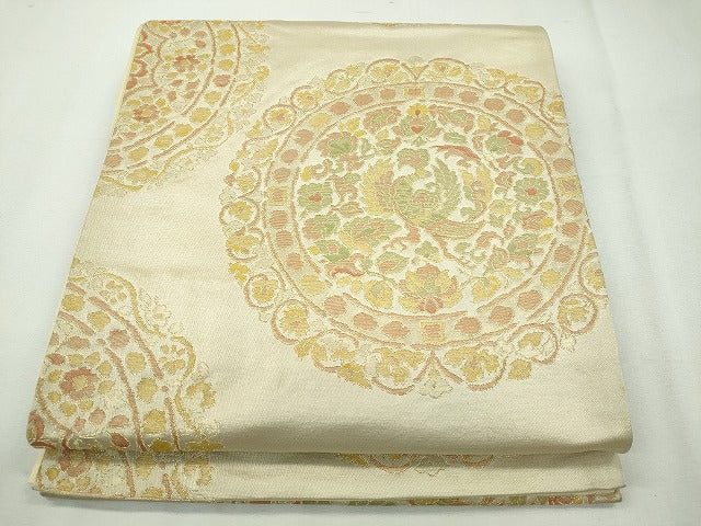 平和屋着物◎六通柄袋帯 絵皿鳳凰花文 金糸 逸品 CAAI3694ku