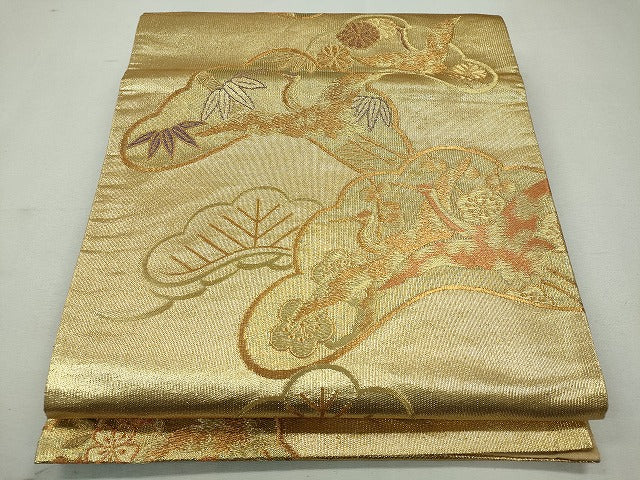 平和屋着物◎六通柄袋帯 飛鶴枝花文 金糸 逸品 CAAI3708ku