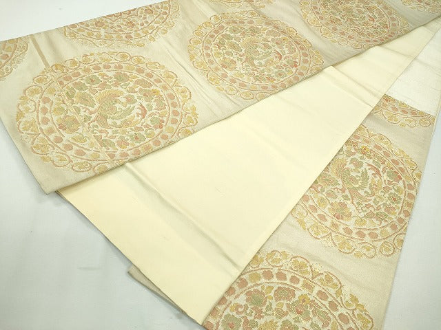 平和屋着物◎六通柄袋帯 絵皿鳳凰花文 金糸 逸品 CAAI3694ku