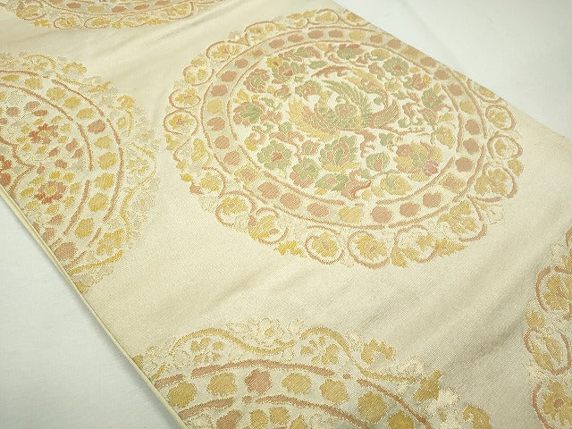 平和屋着物◎六通柄袋帯 絵皿鳳凰花文 金糸 逸品 CAAI3694ku