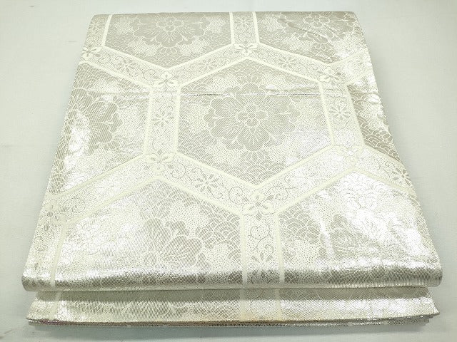平和屋着物◎両面 全通柄袋帯 亀甲花文 金糸 逸品 CAAI3707ku