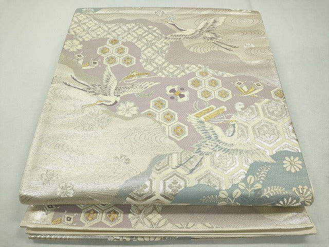 平和屋着物◎六通柄袋帯 流水飛鶴吉祥文 金銀糸 逸品 CAAI3697ku