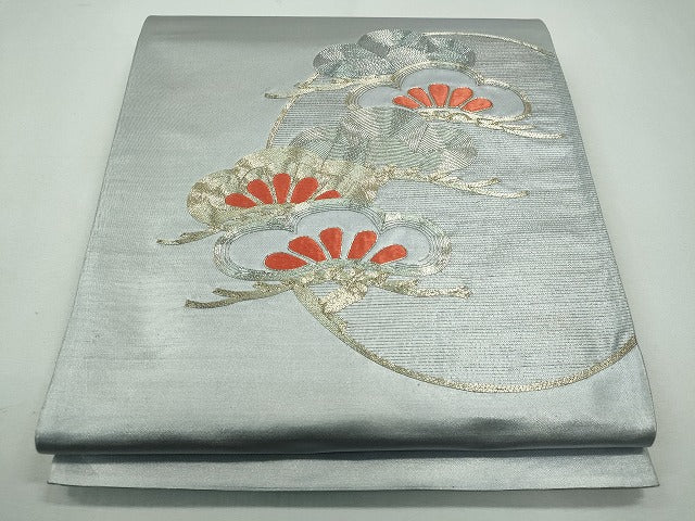平和屋着物◎六通太鼓柄袋帯 駒刺繍 枝松文 銀糸 逸品 CAAI3717ku