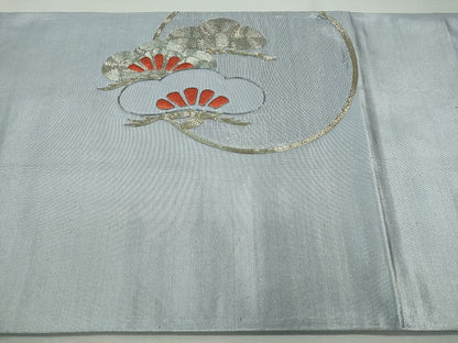 平和屋着物◎六通太鼓柄袋帯 駒刺繍 枝松文 銀糸 逸品 CAAI3717ku