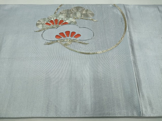 平和屋着物◎六通太鼓柄袋帯 駒刺繍 枝松文 銀糸 逸品 CAAI3717ku