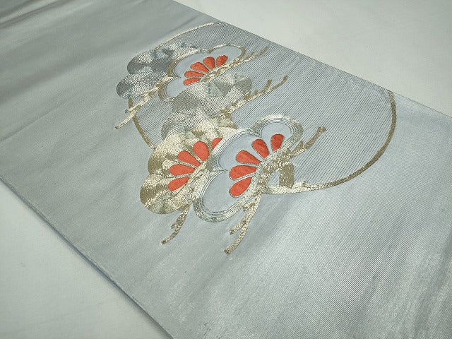 平和屋着物◎六通太鼓柄袋帯 駒刺繍 枝松文 銀糸 逸品 CAAI3717ku